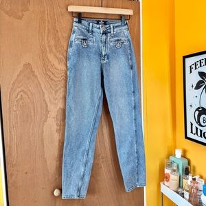 Hollister Blue High Rise Mom Jeans Vintage Stretch - Size 00/23